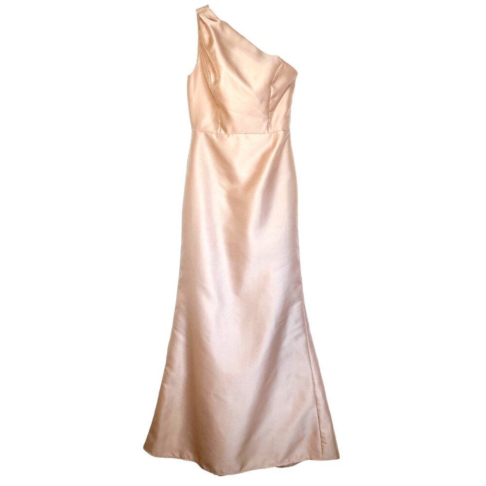 Alfred Sung Rose Gold One Shoulder Satin Gown Champagne Size 4